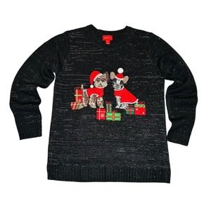 Holiday Lane Women's XS Black Sparkle Christmas Sweater‎ Dogs Gifts